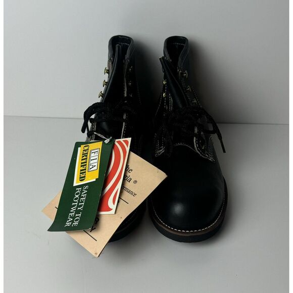 VTG Georgia Black Leather Ankle SAFETY‎ TOE Boots Size 6.5 R ANSI Z41 Oil Res main image 4